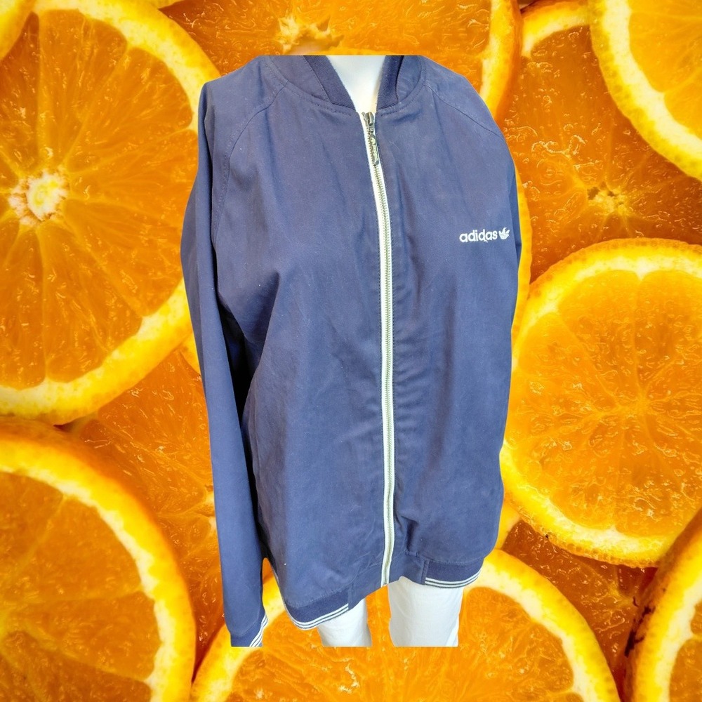 Adidas Originals Mens Navy Blue Bomber Jacket Trefoil Logo Mesh Lined Large